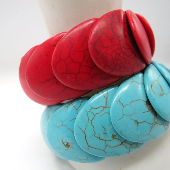 Paparazzi Nomadic Nature Stone Bracelets Chunky Red Blue Stone Stretch - Picture 7 of 9